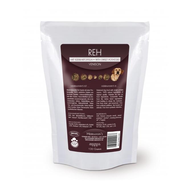 Image of HERRMANN'S BIO Reh mit Bio Süsskartoffeln Nassfutter Stehbeutlel 130 g - Natur - bei myluckydog.ch