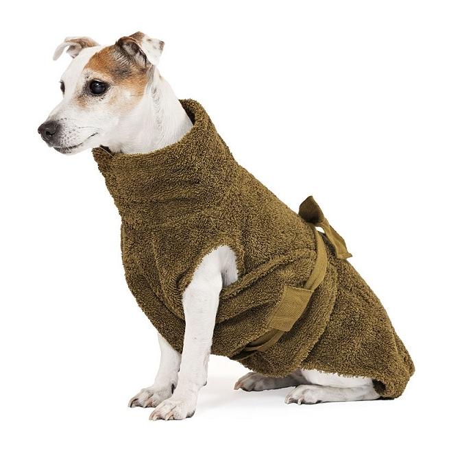 Image of Lill's Hundebademantel aus Bio-Baumwolle - Olive - bei myluckydog.ch