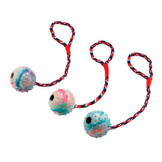 Image of Kerbl Ball am Seil Naturgummi 30 cm 1 Stk. - Blau/Weiss/Rot - bei myluckydog.ch